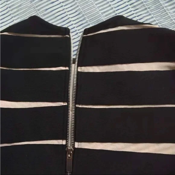 πNew Captivating Long Sleeve Sheer Mesh Design Round Neck Slim Fit Dress - Picture 4 of 12